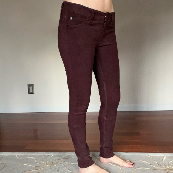 HudsonKrista Leather Crop Skinny Bordeaux Wax Suede Pants 24 Burgundy Maroon